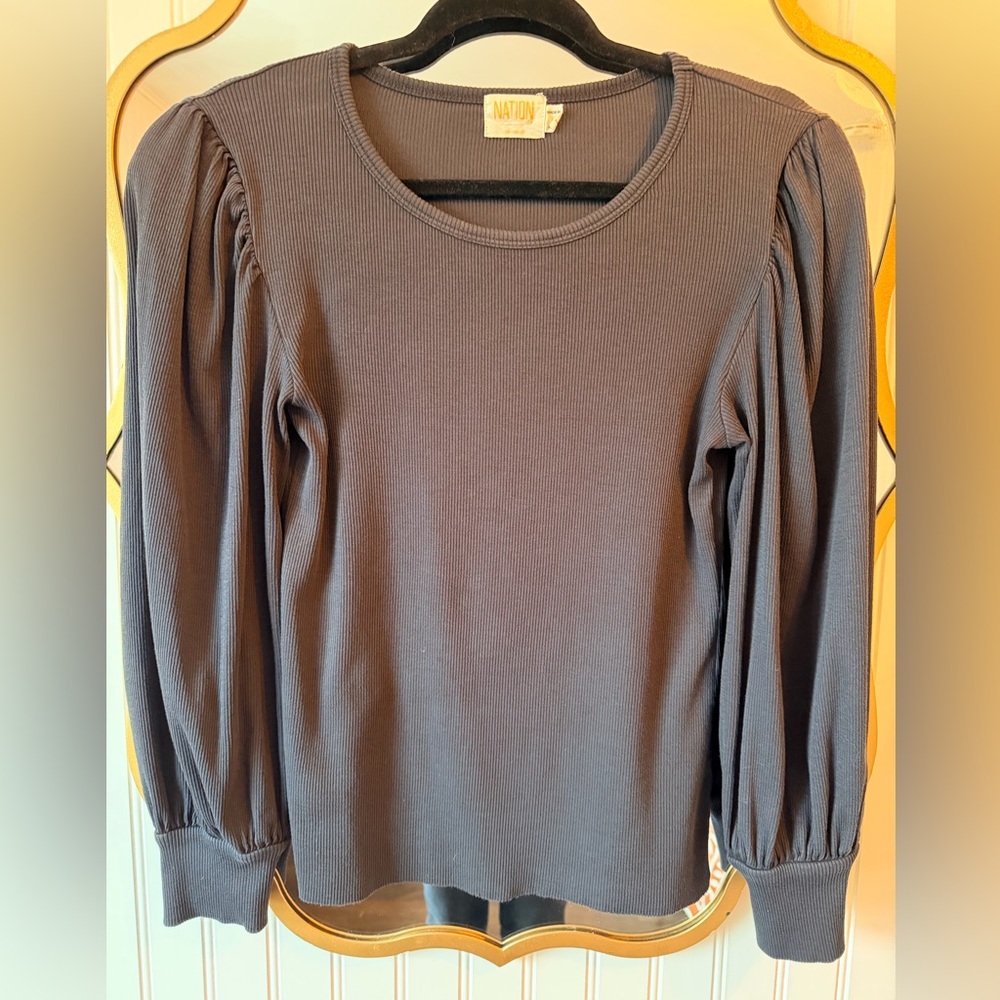 Nation LTD Faded Black Ribbed Long Sleeve Top